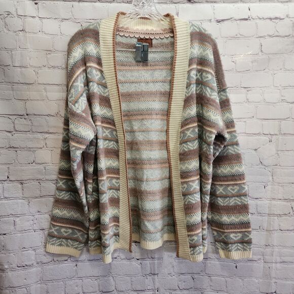Pol Cardigan Womens Small To Large Geometric Stripe Print Open Front Oversized - Picture 1 of 8